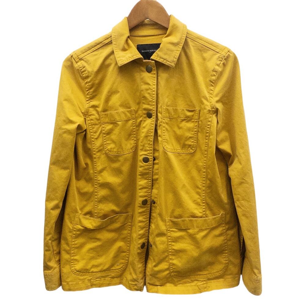 Banana Republic Womens Snap Front Shirt Jacket Mustard Gold Utility Fall Small